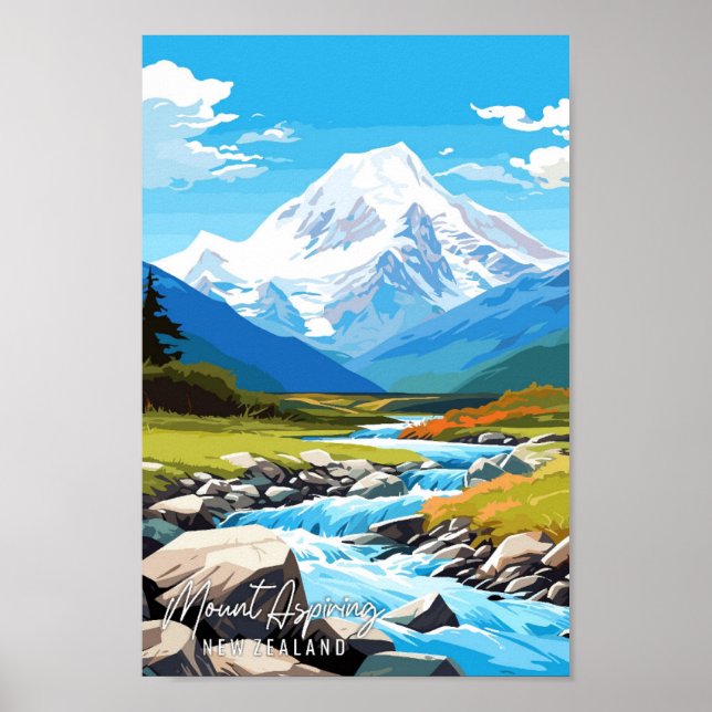 Mount Aspiring New Zealand vintage travel Poster (Front)