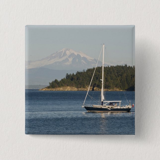 Mount Baker dominates landscape 15 Cm Square Badge (Front)