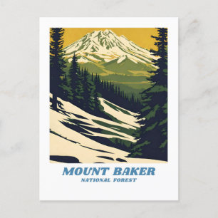 Mount Baker National Forest illustration retro Cla Postcard