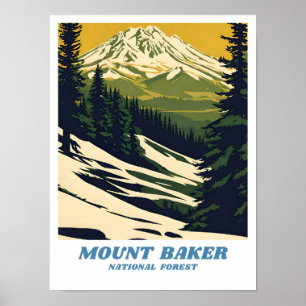 Mount Baker National Forest illustration retro Cla Poster