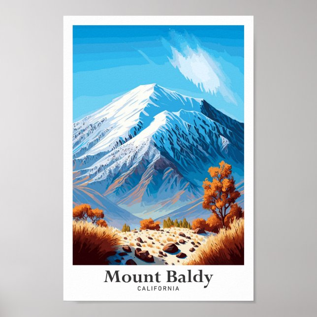 Mount Baldy California Vintage Travel Illustration Poster (Front)