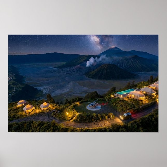 Mount Bromo Aerial Night Volcano Luxury Wall Art (Front)