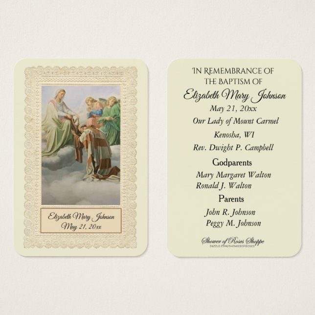 Mount Carmel Baptism Christening Remembrance Card (Front & Back)