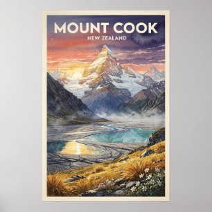 Mount Cook New Zealand Vintage Travel Poster