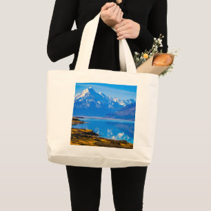 Mount Cook Overlooking Lake Pukaki, NZ Large Tote