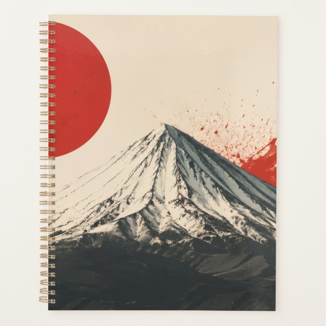 Mount Damavand Minimalist Wall Art – Red Sun Abstr Planner (Front)