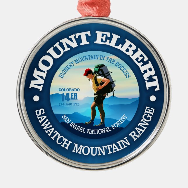 Mount Elbert (Hiker C) Metal Tree Decoration (Front)