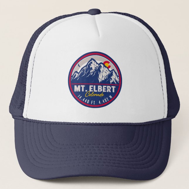 Mount Elbert Mount Elbert 14ers Retro Sunset Trucker Hat (Front)