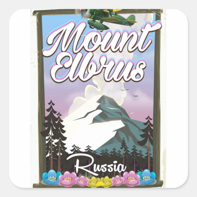 Mount Elbrus, Russian travel poster Square Sticker (Front)