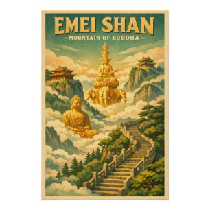 Mount Emei (Emei Shan), China, in a classic retro Poster