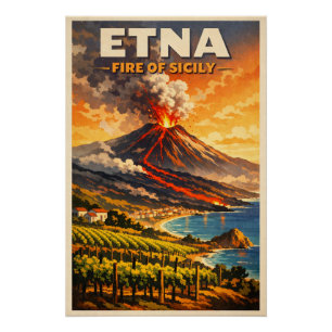 Mount Etna, Italy, in a classic retro Poster