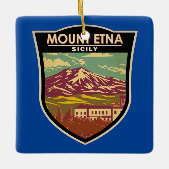 Mount Etna Sicily Travel Art Vintage Ceramic Ornament (Front)