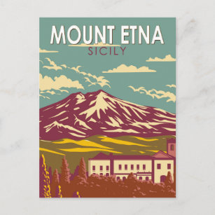 Mount Etna Sicily Travel Art Vintage Postcard