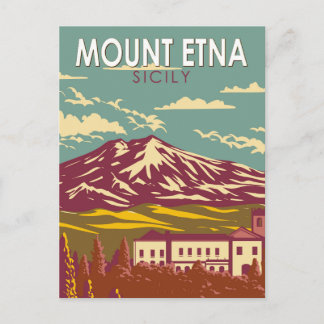 Mount Etna Sicily Travel Art Vintage Postcard