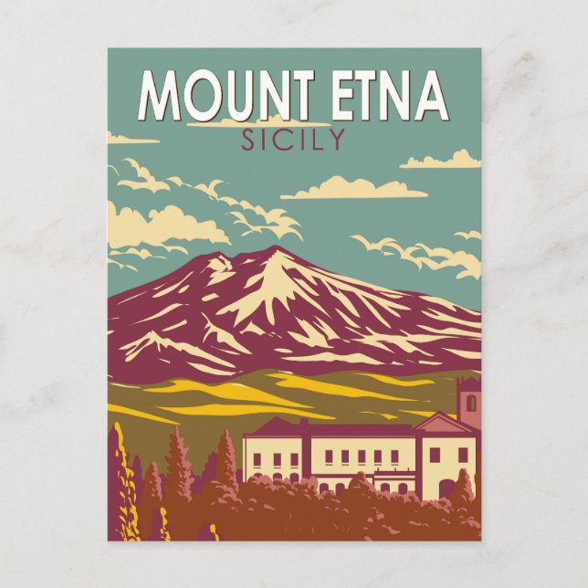 Mount Etna Sicily Travel Art Vintage Postcard (Front)