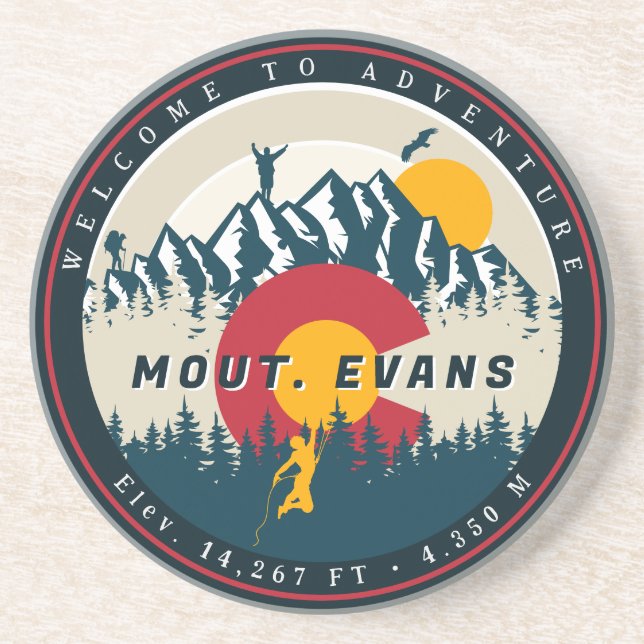 Mount Evans Colorado Flag Mountain 14ers Climbing Coaster (Front)