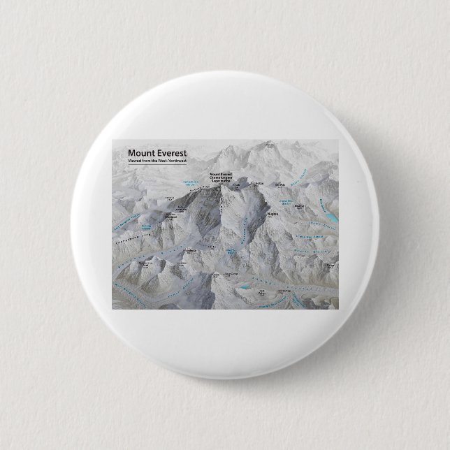 Mount Everest 3D Map with Labels 6 Cm Round Badge (Front)