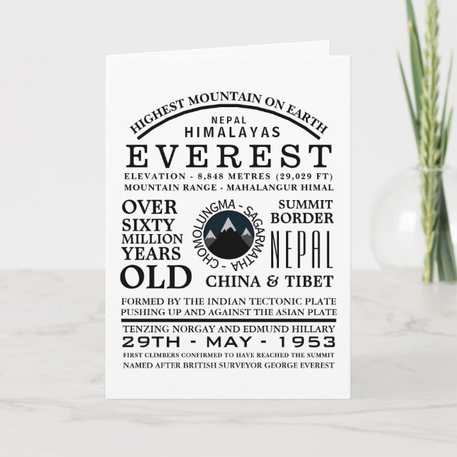 Mount Everest, Mountain Expedition Information Card (Front)