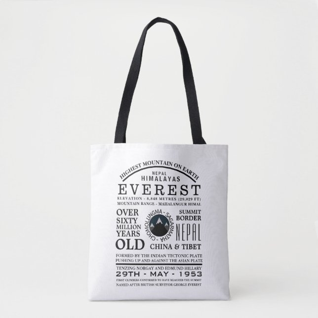 Mount Everest, Mountain Expedition Information Tote Bag (Front)