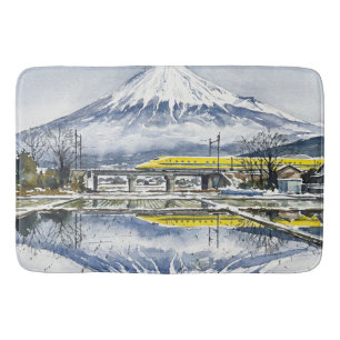 Mount Fuji and the Shinkansen Doctor Yellow Bath Mat