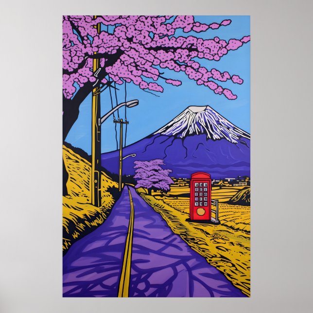 Mount Fuji Cherry Blossom Art Print Modern (Front)