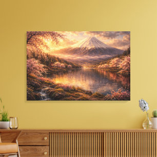 Mount Fuji & Cherry Blossoms Oil Art Canvas Print