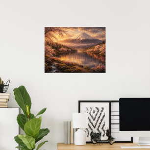 Mount Fuji & Cherry Blossoms Oil Art Poster