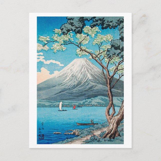 Mount Fuji from Lake Yamanaka Japanese Woodblock Postcard (Front)