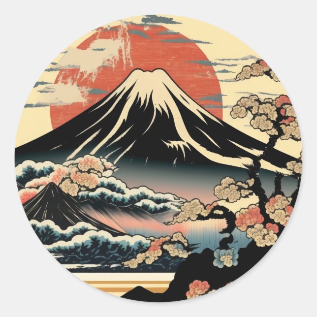 Mount Fuji, Fugaku, fujiyama, Ukiyo-e Art, Classic Round Sticker (Front)