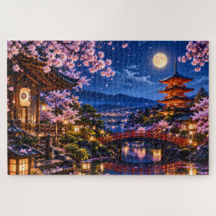 Mount Fuji in Bloom – Sakura and the Red Bridge Jigsaw Puzzle