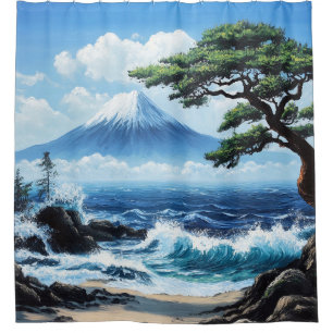 Mount Fuji Japan Ocean View Painting Shower Curtain
