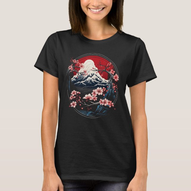 Mount Fuji Japan Sakura Tree Blossom Japanese Art  T-Shirt (Front)