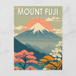 Mount Fuji Japan Travel Art Vintage Postcard