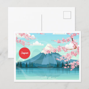 Mount Fuji Japan Vintage Illustration Travel Postcard