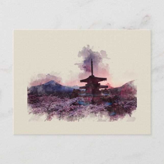 Mount Fuji, Japan, Watercolor, Postcard (Front)