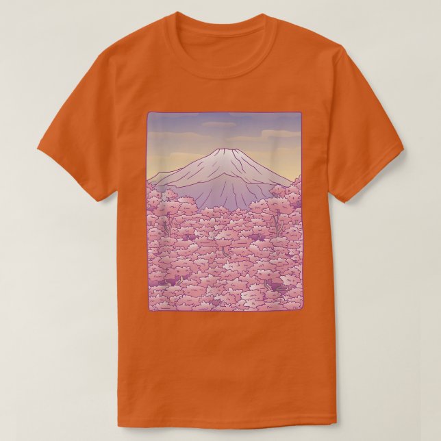 Mount Fuji Pastel Japanese Sakura Cherry Blossoms  T-Shirt (Design Front)