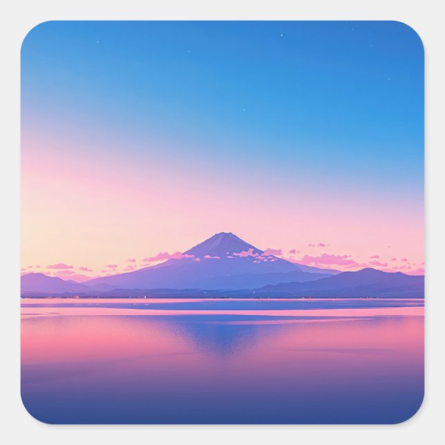 Mount Fuji Reflecting on Calm Lake Square Sticker (Front)