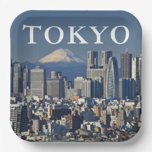 Mount Fuji Shinjuku District Skyline Tokyo Japan Paper Plate