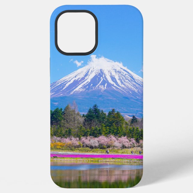 Mount Fuji Trees and Flowers iPhone Case (Back)