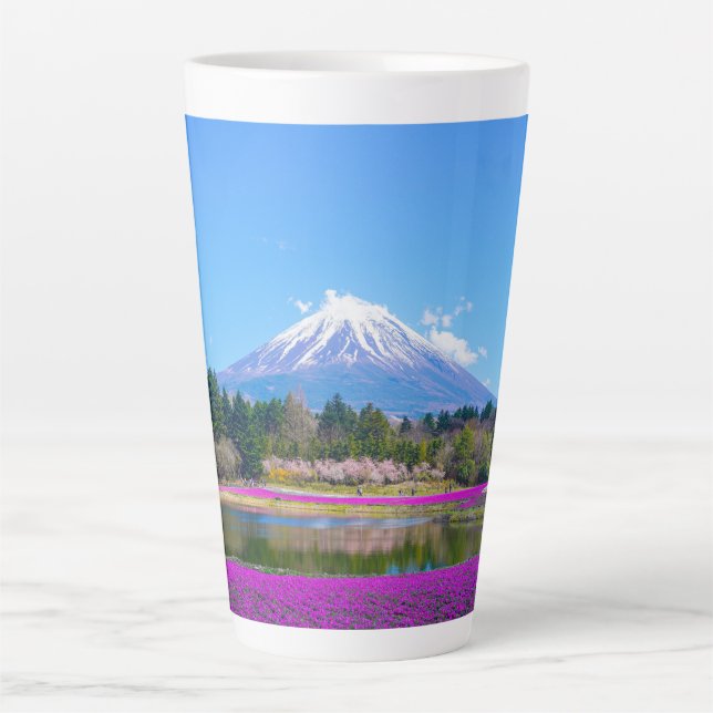 Mount Fuji Trees and Flowers Latte Mug (Front)