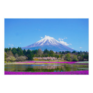 Mount Fuji Trees and Flowers Poster