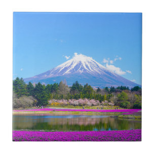 Mount Fuji Trees and Flowers Tile