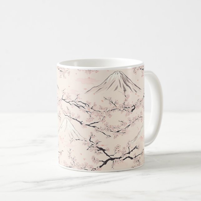 Mount Fuji with Cherry Blossoms – Japanese Coffee Mug (Front Right)