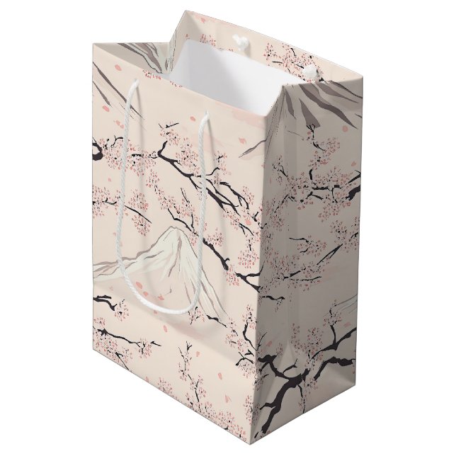 Mount Fuji with Cherry Blossoms – Japanese Medium Gift Bag (Front Angled)