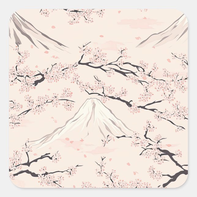 Mount Fuji with Cherry Blossoms – Japanese Square Sticker (Front)