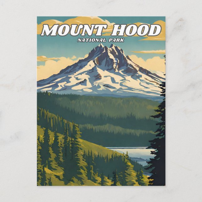 Mount Hood National Park illustration retro Postcard (Front)
