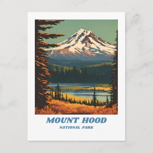 Mount Hood National Park illustration retro Vacati Postcard (Front)