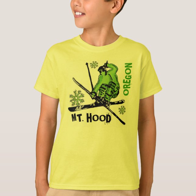 Mount Hood Oregon green skier boys tee (Front)