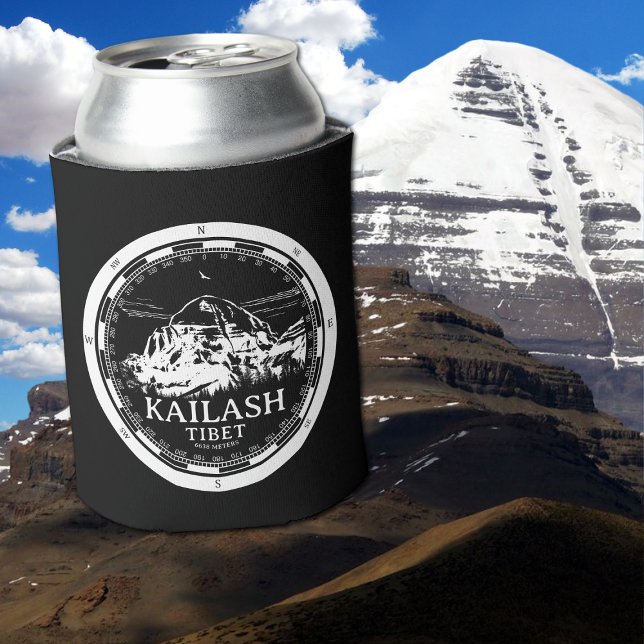 Mount Kailash - Gang Rinpoche Tibet Can Cooler (Mount Kailash - Gang Rinpoche Can Cooler in Back with a white compass and mountain illustration)