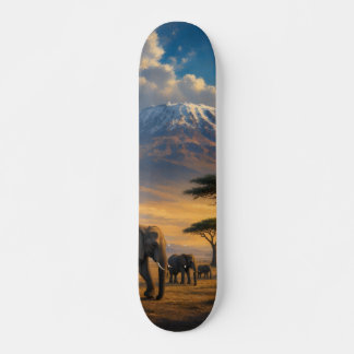 Mount Kilimanjaro African Wild Elephant Sunset Art Skateboard